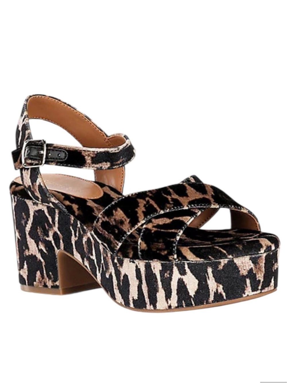 Gianni Bini Joize Leopard Printed Velvet Cross Band Platform Sandals 8 NWOB